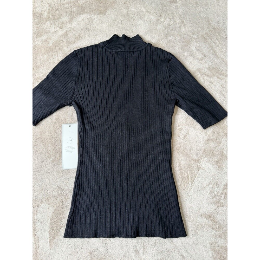 Madison Grey Women’s Ribbed Mock Neck 3/4 Sleeve Top Black NWT Size S - Picture 6 of 16